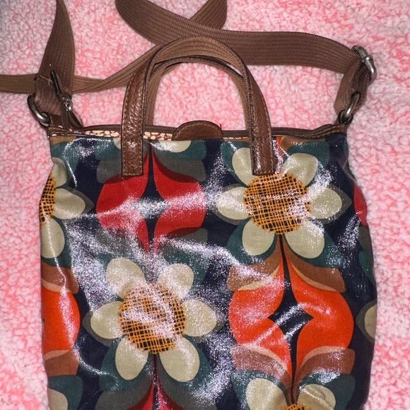 Fossil Multicolor Flower Print Coated Canvas Crossbody Shoulder Bag 5 Pockets - Picture 2 of 5
